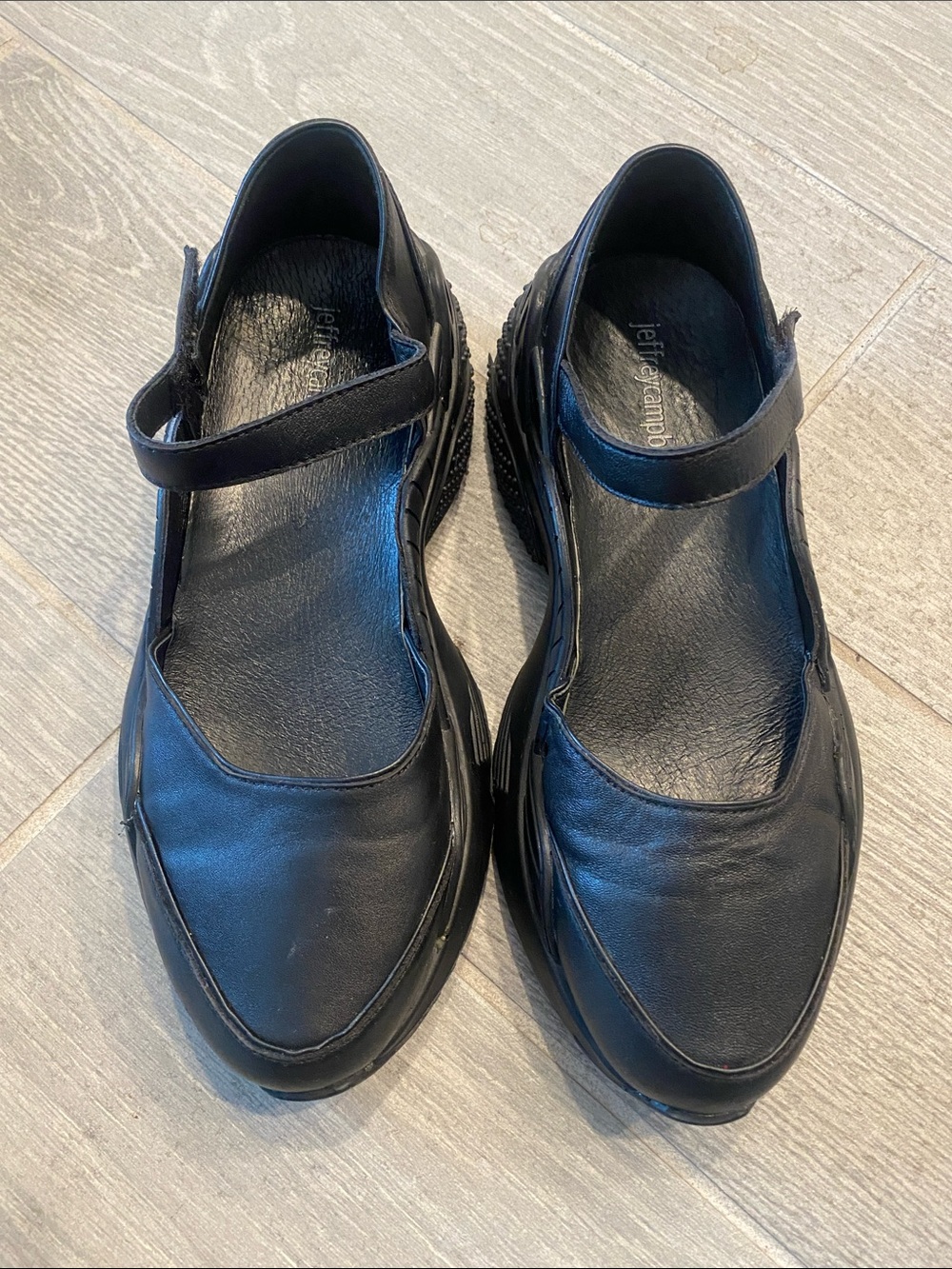 Jeffrey Campbell Black Leather Mary Jane Platform Mules Sz 7.5